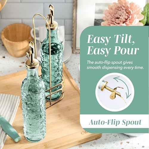 Glass Olive Oil Bottle Dispenser (Checkered / Green)