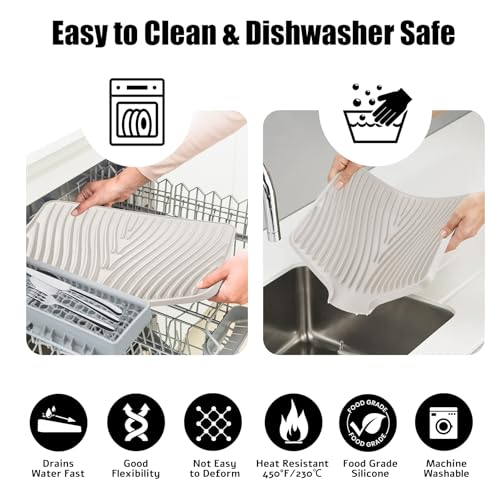 Silicone Dish Drying Mat for Kitchen Counter (Beige-1pc / 20" x 15")