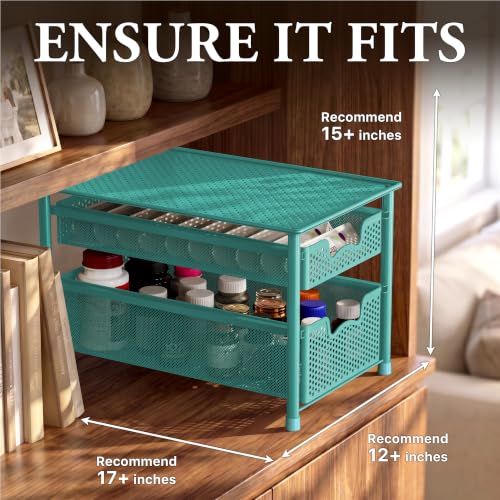Stackable 2 Tier Sliding Basket Drawer (2-Tier / Turquoise)