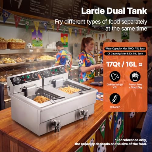 Commercial Deep Fryer (Upgraded with Timer & Oil Filtration / Double Fryer)