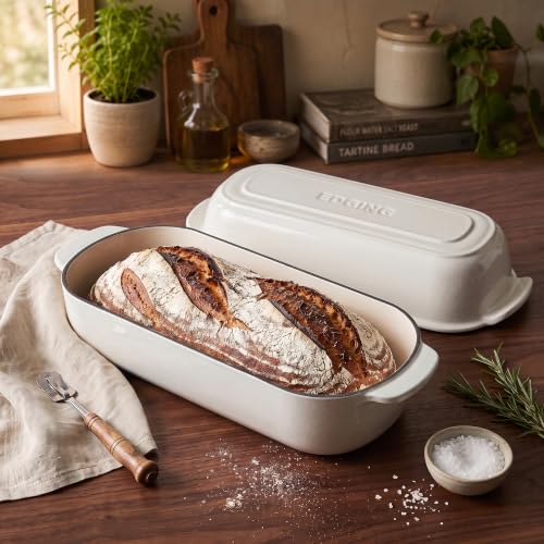 Enameled Cast Iron Loaf Pan with Lid (White)