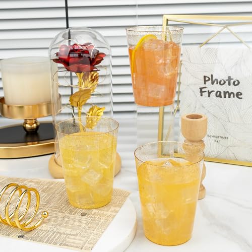 100 Pcs Gold Plastic Cups (Glitter-10oz-100)