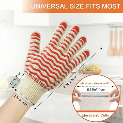 Oven Gloves 932°F Heat Resistant Oven Mitts with Fingers (White-red / One Size Fits Most)
