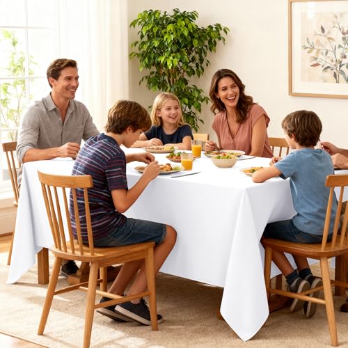 6 Pack White Tablecloths for Rectangle Tables (White / 90x132 In, 6 Pack)