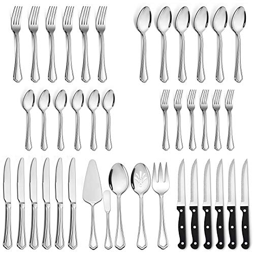 41 Piece Silverware Flatware Set for 6 (Scalloped Edge)