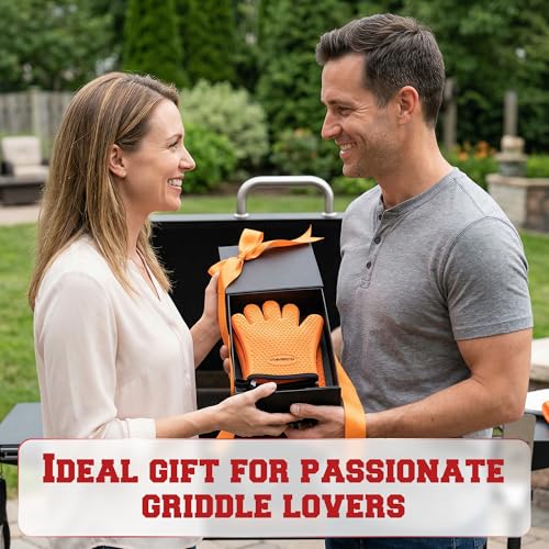 Silicone Griddle Grill Gloves Heat Resistant Oven Mitts (Blaze Orange / One Size)