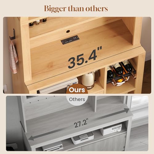 73" Tall Arched Bakers Rack with Power Outlet and LED Light (Natrual)