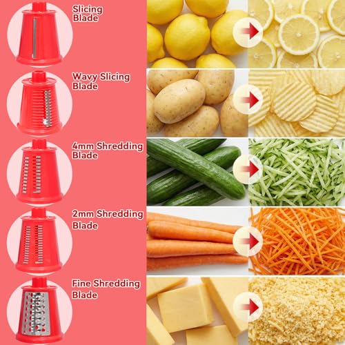 Upgrade Rotary Cheese Grater Shredder with Handle (Red)