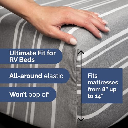 Short Queen Size 4 Piece Bed Sheet Set (41 - Grey Stripes 3 / Short Queen)