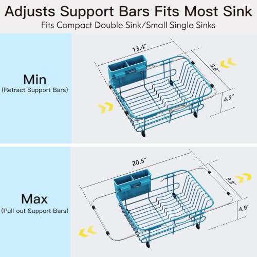 Blue Dish Drying Rack in Sink with Utensil Holder (Blue / For 10"-12"w Sink)