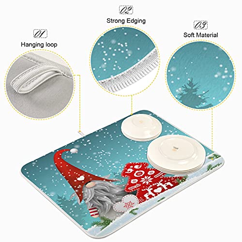 Super Absorbent Dish Drying Mat (Cute Christmas Gnome / 16" x 18")