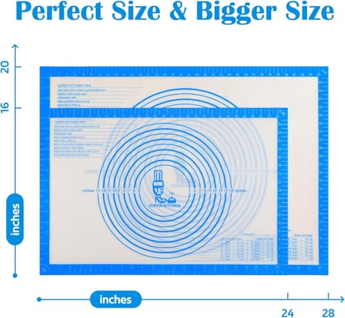 Nonstick Silicone Pastry Mat Extra Large with Measurements Dough Baking Mat (Blue / 28"L x 20"W)