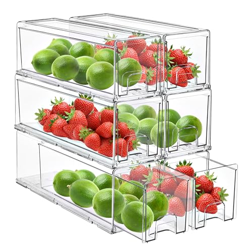 Clear Storage Drawers for Refrigerator with Handles (6 Pack / Small)