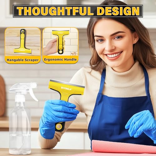Floor Scraper with 10 Extra 4" Razor Blades (10PCS Metal Blades / Yellow)