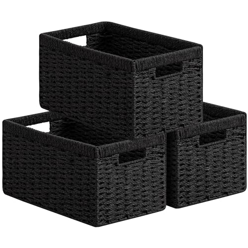 3 Pack Wicker Basket (Rectangular- 3pack 13.4"×8.3"×7.1" / Black)