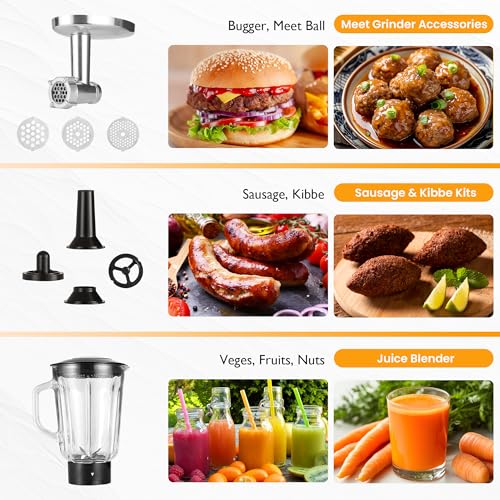 6-in-1 Multifunctional Stand Mixer, 6.5QT Tilt-Head Dough Mixer, Electric Stand Mixer with Stainless Steel Bowl for Cake, Bread, and Dough, with Meat Grinder, Juice Blender & Pasta Maker (Black)