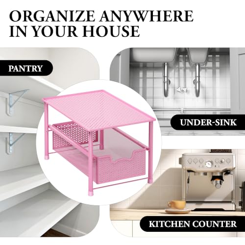 Stackable Under Sink Sliding Basket Drawer (Pink)