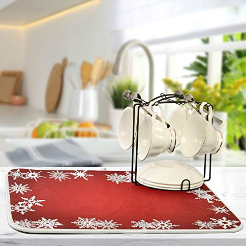 Super Absorbent Dish Drying Mat (Christmas Snowflake Abstract / 18" x 24")