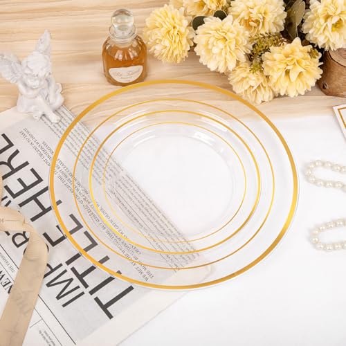 200 Pcs Clear Gold Plastic Plates (Clear Gold / 200 Pcs)