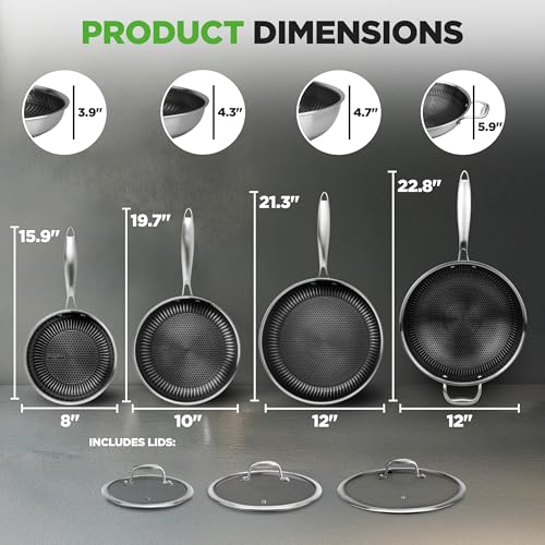 7-Piece Tri-Ply Stainless Steel Frying Pan Set & Wok – Nonstick, Induction Compatible, Oven Safe, Scratch-Resistant, Dishwasher Safe (Stainless Steel / 7 Piece Cookware Set)