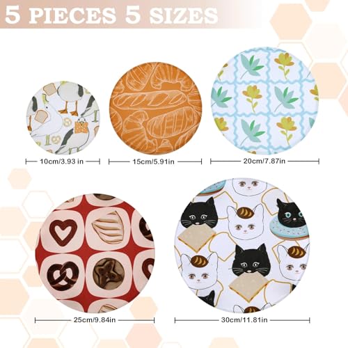 5Pcs Reusable Beeswax Elastic Bowl Covers for Bread Proofing and Food Cover (Toast Cat)