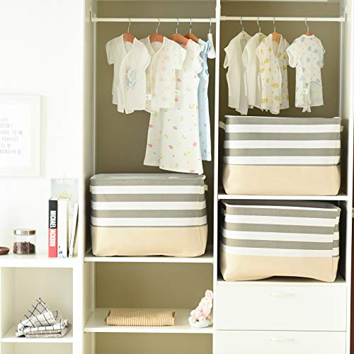 Jumbo Storage Bins Baskets (Grey&White Stripes / 3PCS/Extra Jumbo - 20.5Lx15.7Wx13.8H)
