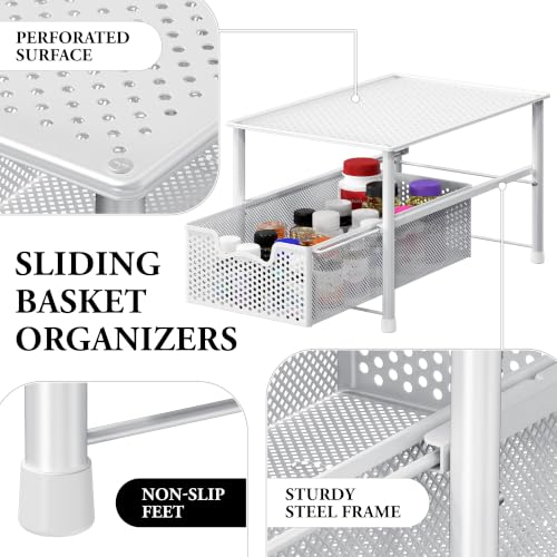 Stackable Under Sink Sliding Basket Drawer (White)