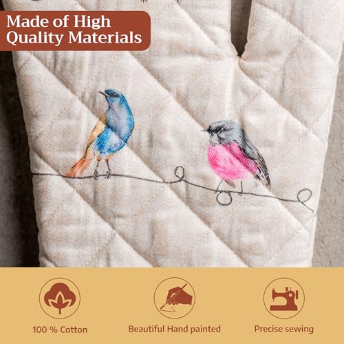 Maison d'Hermine Oven Gloves 100% Cotton Oven Mitt (003 - Birdies on Wire / 7.5" x 13" (Oven Mitt))