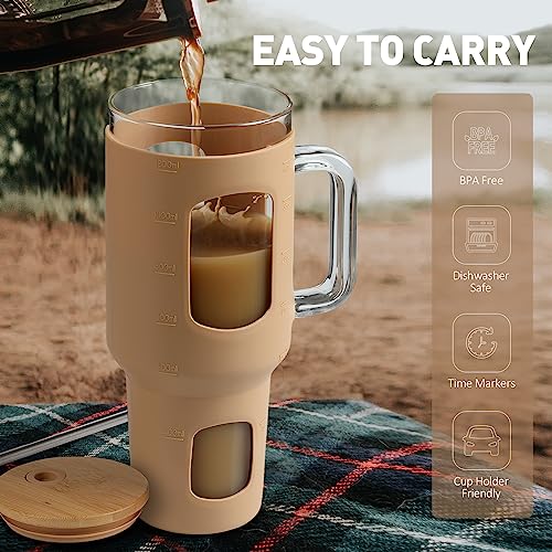 Glass Tumbler with Straw and Lid (Amber / 40 Ounces)