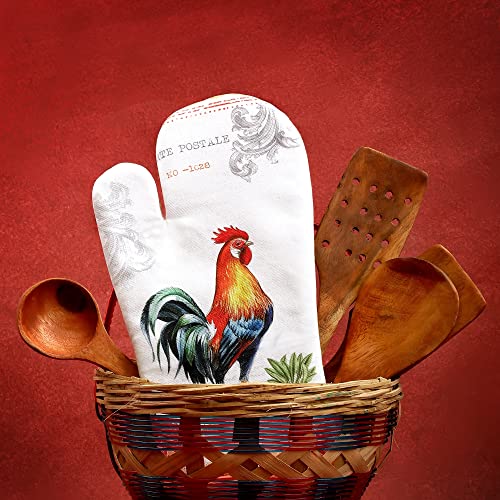 Oven Mitts Set of 1 Quilted Liner with Hanging Loop Non Slip (7x13 inches / Farm Rooster)