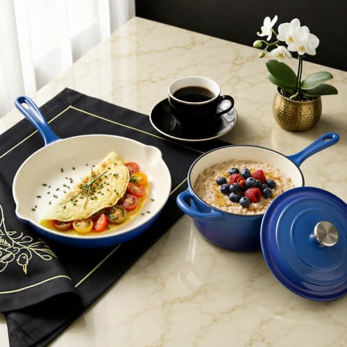 Enameled Cast Iron Cookware Set (Blue F)