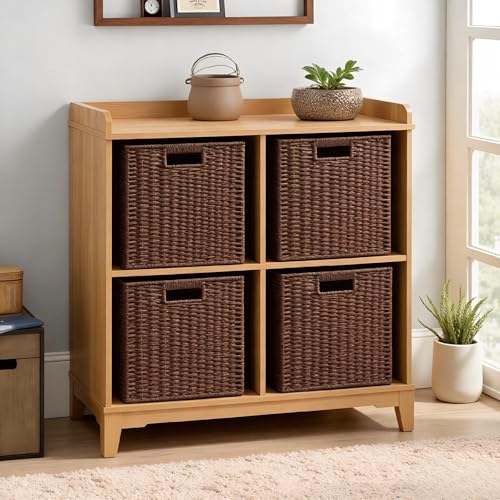 2 Pack Wicker Basket (Cube-2pack 11"×11"×10.5" / Dark Brown)