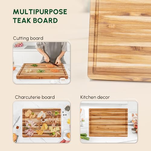 Large Teak Wood Cutting Board with Juice Groove (22"L x 16"W)