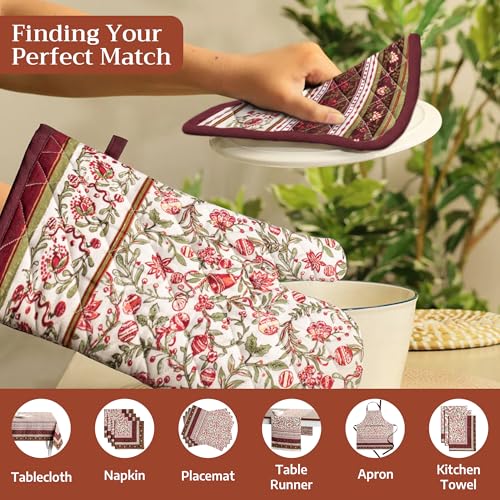 100% Cotton Oven Mitt & Pot Holder Set (051 - Reveillon Au Jardin / 7.5" x 13" & 8" x 8" (Oven Mitt & Pot Holder))