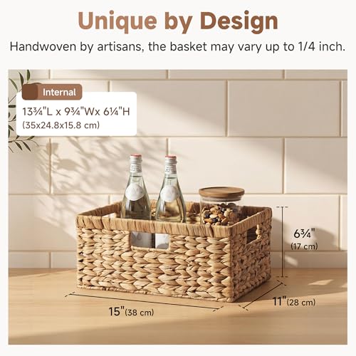 Large Wicker Baskets for Storage (Natural (Water Hyacinth) / 15"L x 11"W x 6¾"H)