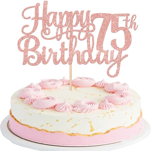 1 PCS Happy 75th Birthday Cake Topper Glitter Cheers to 75 Years Birthday Cake Pick 75 Fabulous Cake Decoration for Happy 75th Birthday Theme Party Decorations Supplies Rose Gold (Rose Gold / 75th)