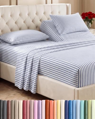 Flex Top Split Head King 4 Piece Sheet Set (43 - Blue Stripes 2 / Split Head/Flex Top)