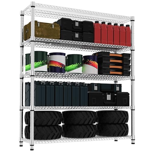 5 Tiers Shelf 3300 lbs Steel Storage Shelving Utility Shelving Unit Steel Organizer Wire Rack for Home (5 tier, 17.7" D x 59.1" W x 70.3" H / Chrome)