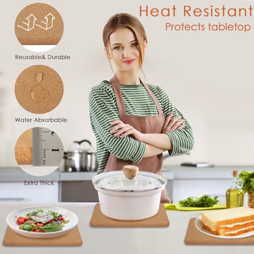 Cork Trivets for Hot Pots and Pans (03-8 Inch 6pcs Square)