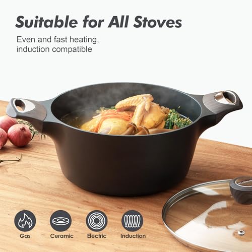 Nonstick Pot Stock Pot with Lid (2.6 + 4.5 Quarts / Classic Black)
