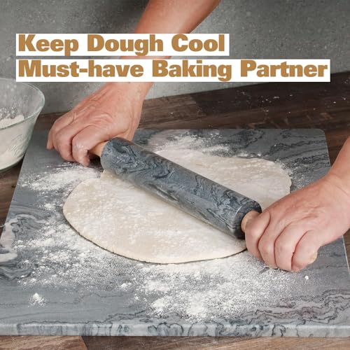 African Natural Marble Rolling Pin (Grey Marble with Pastry Mat)