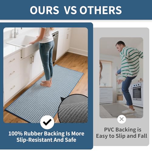 Kitchen Mat Kitchen Rugs Sets of 2 PCS Non Slip Blue 17"x30"+17"x47" (10.5 Sq Ft)