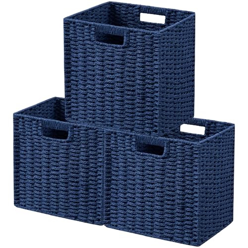 3 Pack Wicker Basket (Cube-3pack 11"×11"×10.5" / Navy Blue)