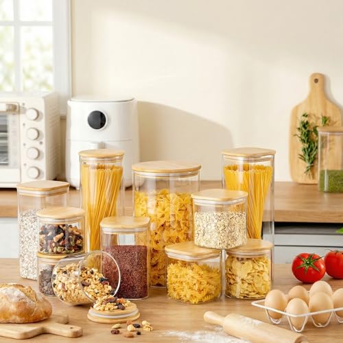 79oz Tall Glass Pasta Storage Containers with Airtight Bamboo Lids (3 Count)