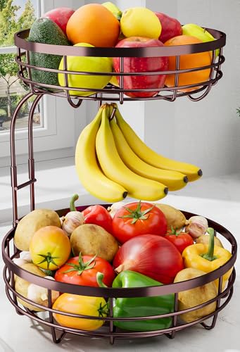 Fruit Basket for Kitchen Counter (Brown / 2 Tier Standard)