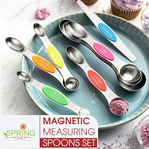 Stainless Steel Magnetic Measuring Spoons Set of 8 (Neon / 1-Pack)