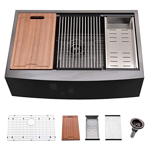 33 Inch Black Farmhouse Sink Workstation (33"L x 22"W x 10"D / Matte Black)