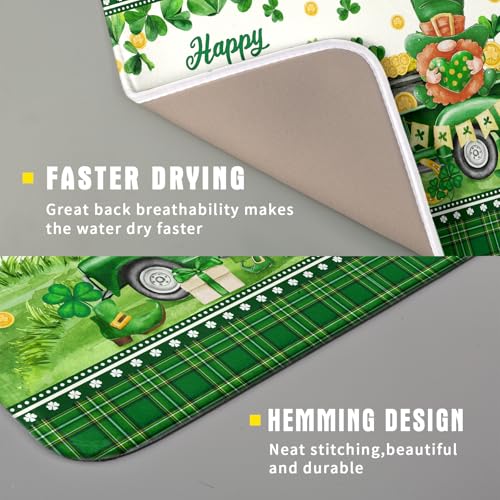 Shamrock Truck Dish Drying Mat Buffalo Check Dish Drainer Mat 16x18 inch Reversible Microfiber Quick Dry Rack Pad for Kitchen Counter Sink (Shamrock Truck Plaid / 16" x 18")