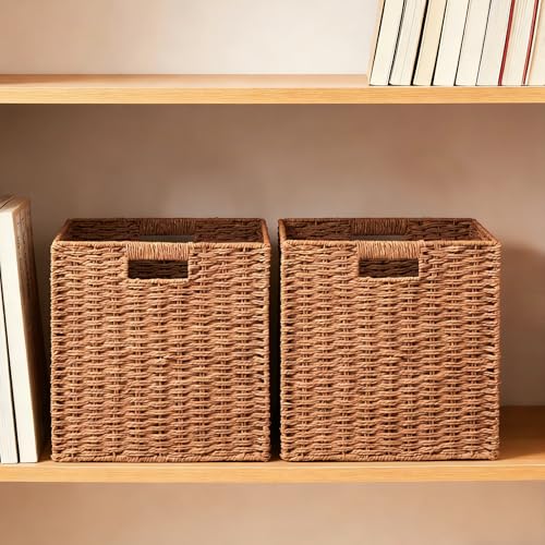 3 Pack Wicker Basket (Cube-3pack 11"×11"×10.5" / Caramel)