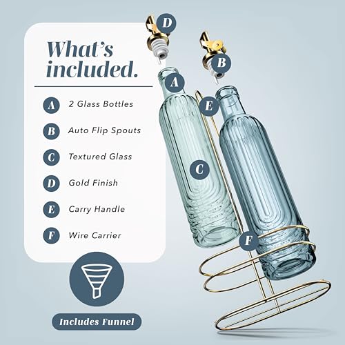 Glass Olive Oil Bottle Dispenser (Elegant Fluted / Blue)